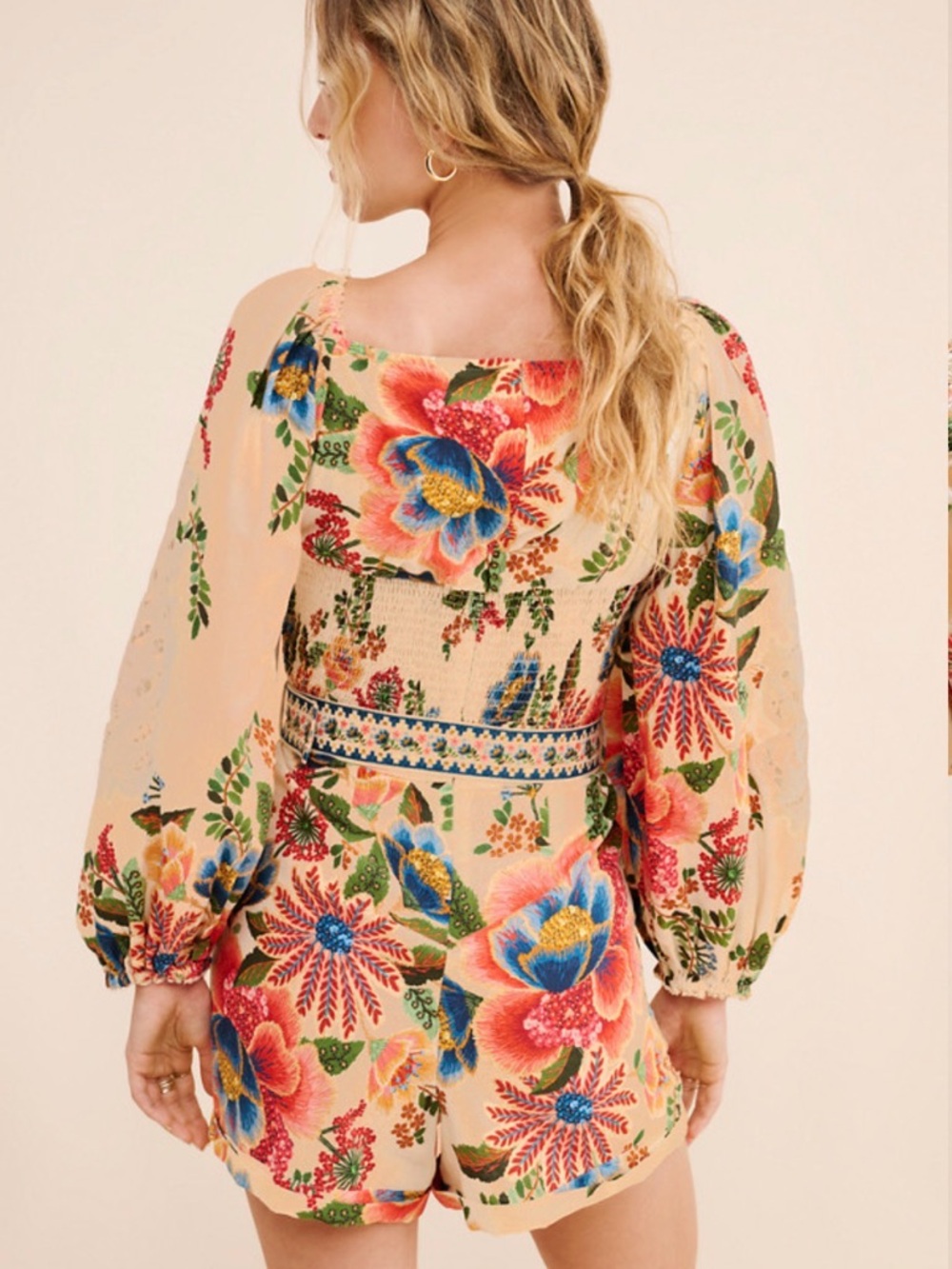 FARM Rio Cream Floral Embroidered Puff-Sleeve Romper - Picture 3 of 4